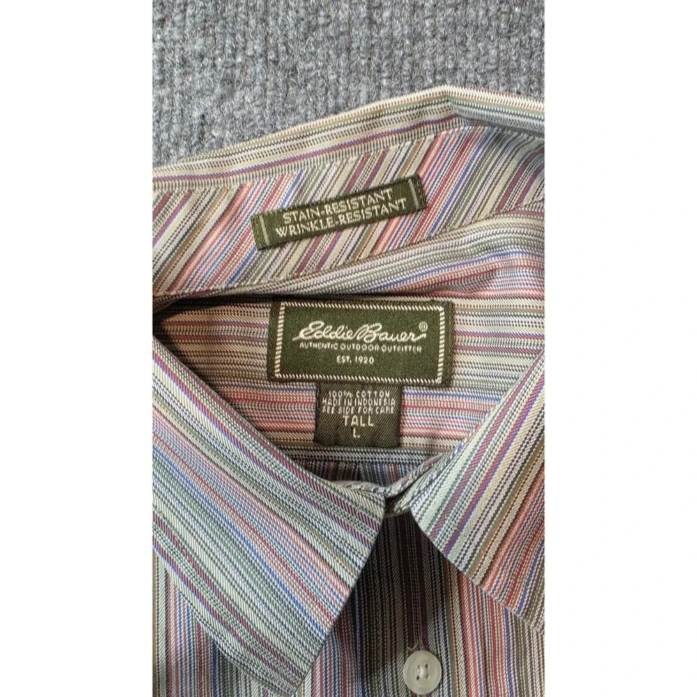 Eddie Bauer Mens LT Tall Striped Button‎ Up Shirt Cotton Long Sleeve